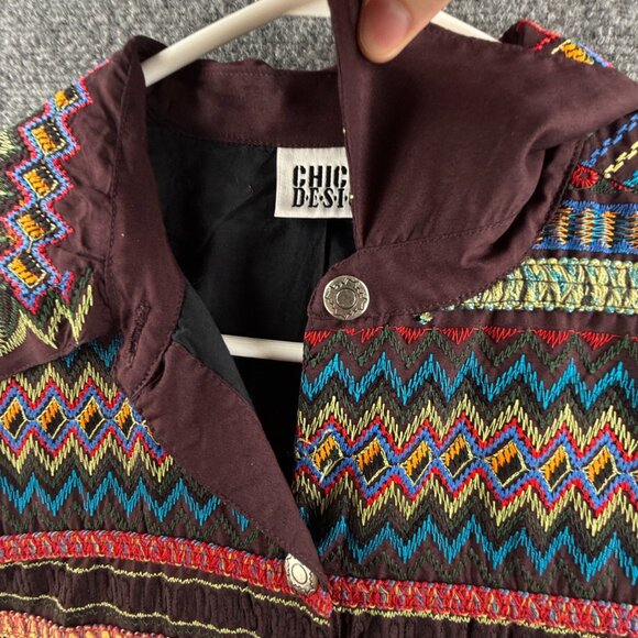 VTG Chicos Design Women Jacket Size 2 Boho Art Bohemian Colorful 90s Lightweight - Picture 10 of 14